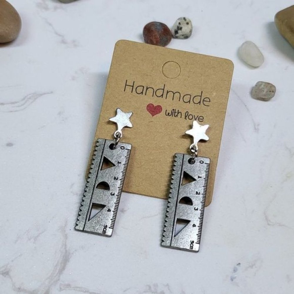 Handmade earrings ruler brass silver